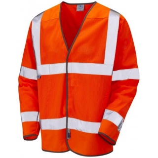 Leo Workwear S04-O Fremington Coolviz Hi Vis Ventilated Long Sleeve Vest Orange